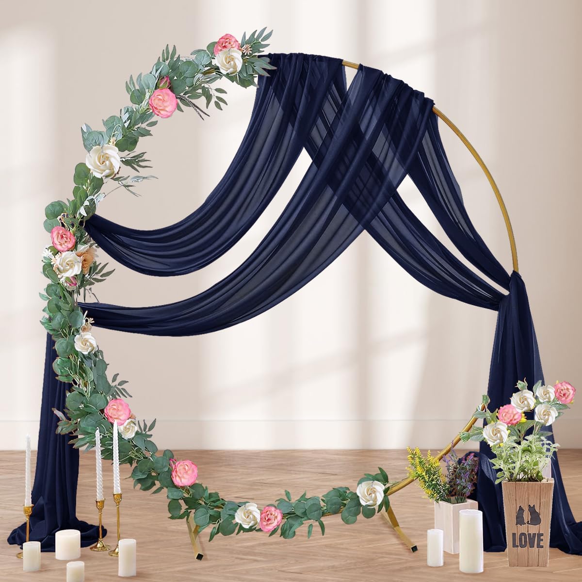 Navy Blue Wedding Arch Draping Fabric 4 Panels 29" x 20 FT Navy Wedding Drapes for Backdrop Sheer