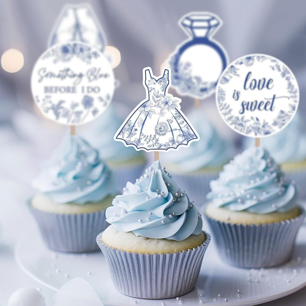 20PCS Something Blue Before I Do cupcake toppers,Something Blue Before I Do Bridal Shower