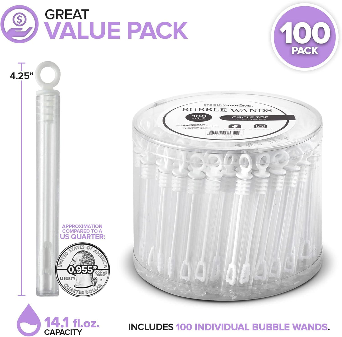 Wedding Bubbles Bulk - White Circle Top Wands (100 Count) Individual Mini Bubble Wand Favors for