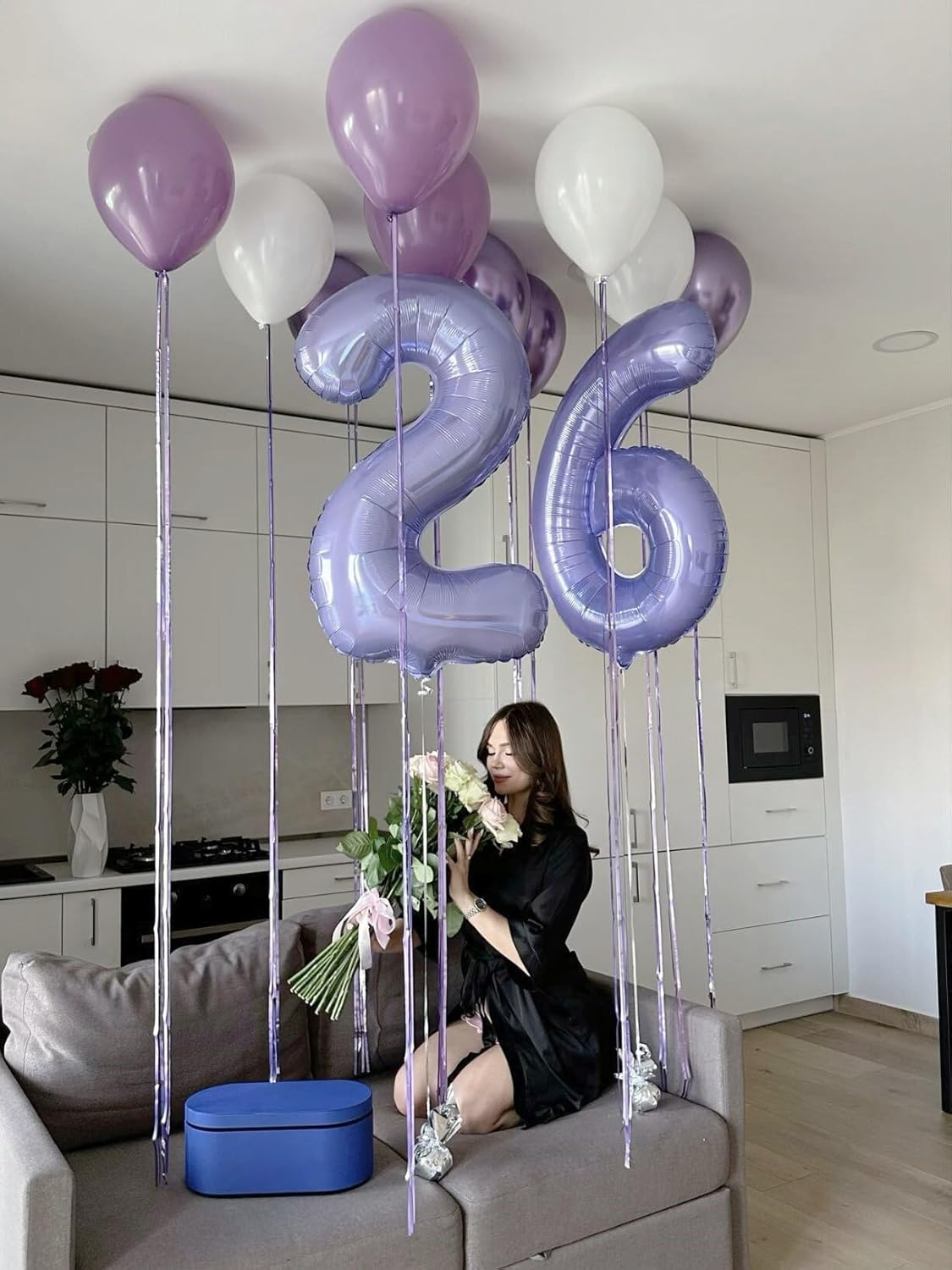 Big 40 Inch Lavender 2 Number Balloon Birthday Decoration, Lilac Number 2 Helium Balloons 12 20 22