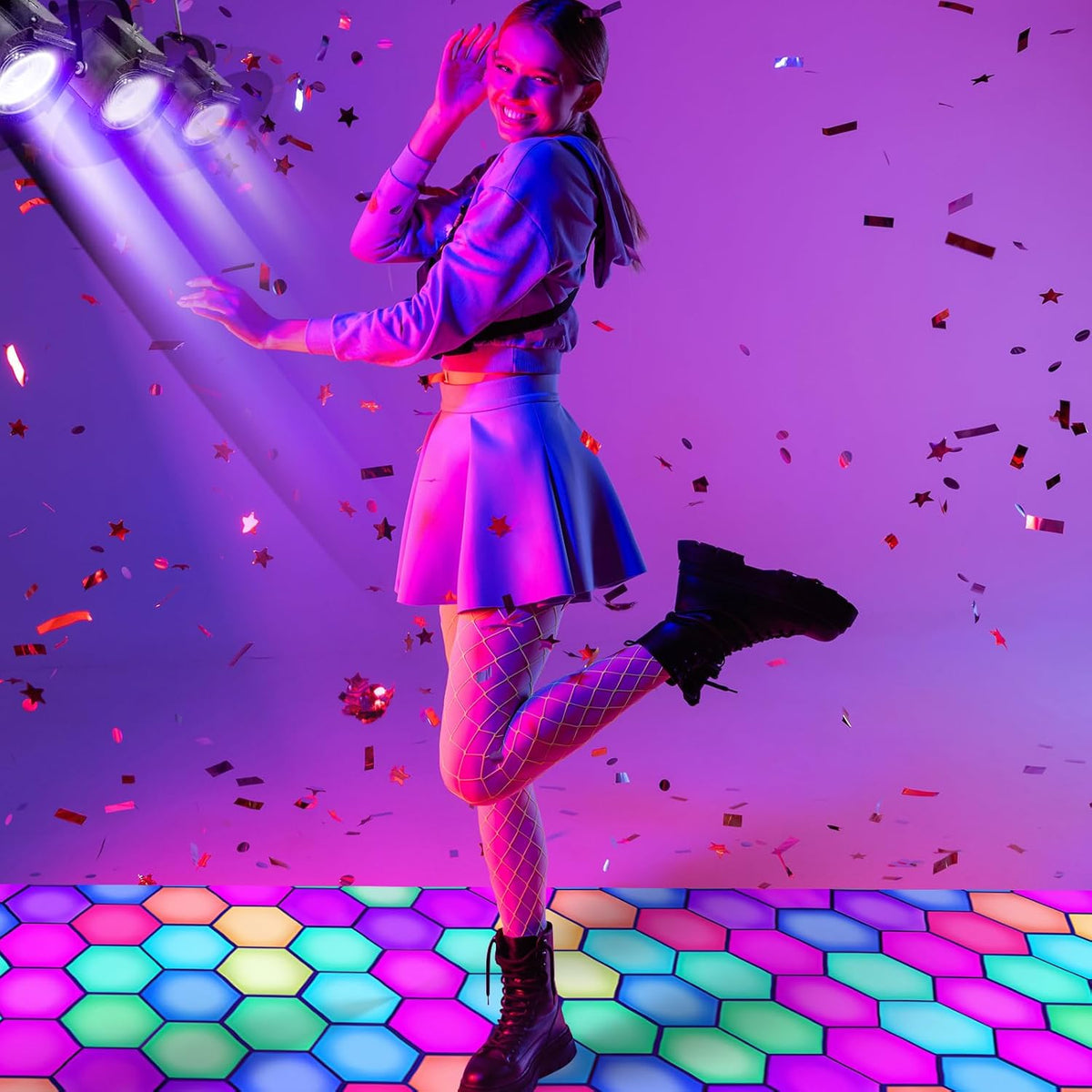 Haull 118 x 39 Inch Neon Light up Dance Floor Glow in The Dark Runner UV Reactive Blacklight Floor