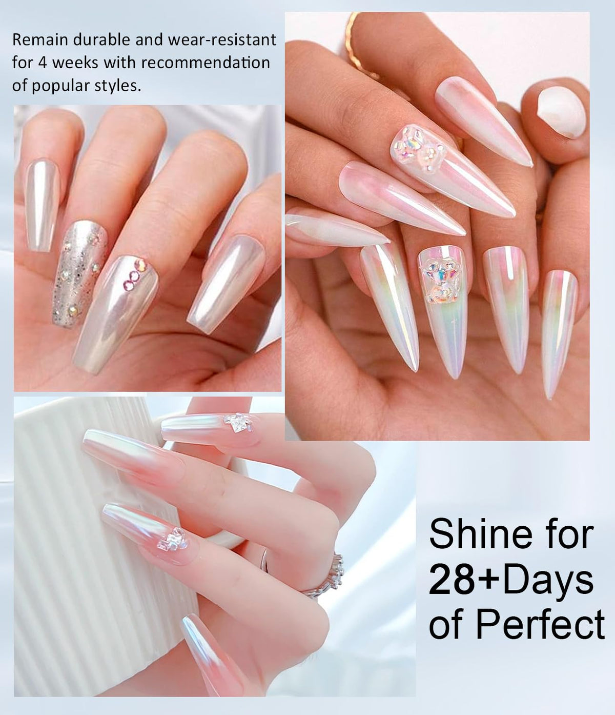 Moonlight White Chrome Nail Powder BISHENGYF - 1g Super Glossy Pearl Effect Chrome Nail Powder for