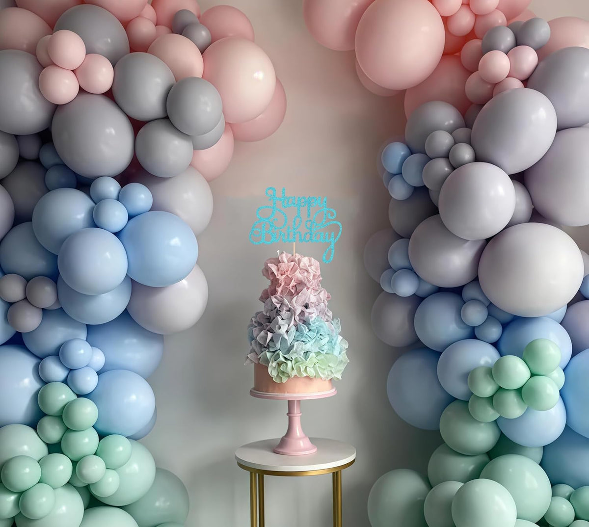 Happy Birthday Cake Topper - Sky Blue Glitter Birthday Party Cake Decoration Supplies - Happy