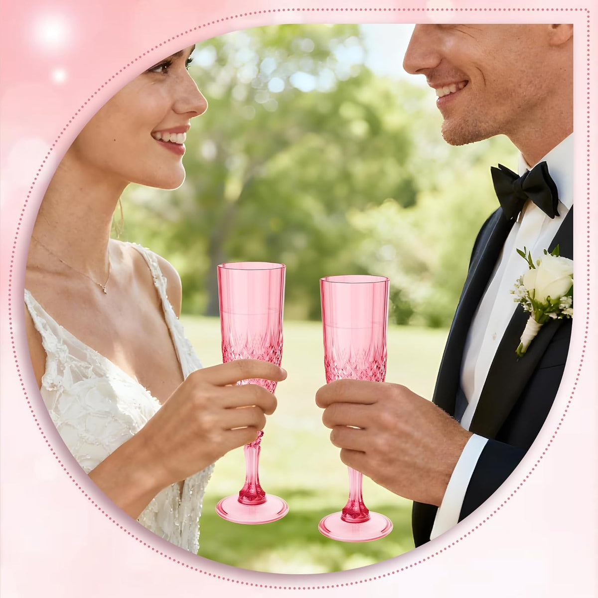 Plastic Champagne Flutes, 24PCS Red Wine Glasses Goblets Cups Reusable Flute, for Weddings Bachelor