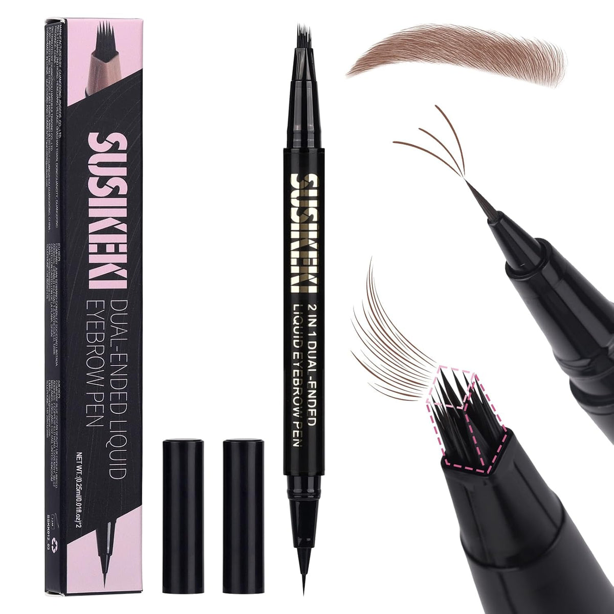Dual Ended Microblading Eyebrow Pen - 2 in 1 Liquid Eyebrow Pencil with Brow-Fection Angled Brush &