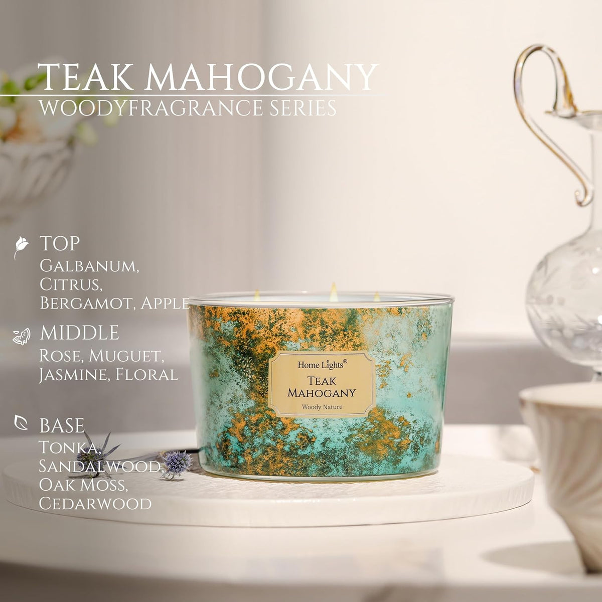 HomeLights Large jar Candle | 4-Wick Long-Lasting Scented Candles, 18oz Natural Soy Wax Candle for