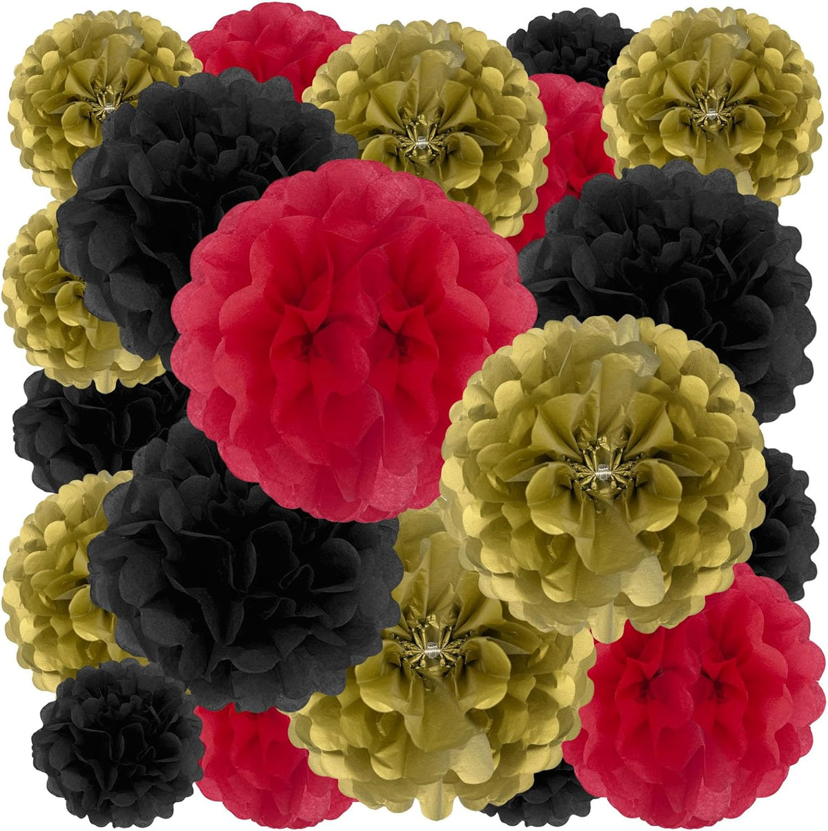 Tissue Paper Pom Poms, Black Gold Red Tissue Paper Flowers, Hanging Flower Balls for Weddings
