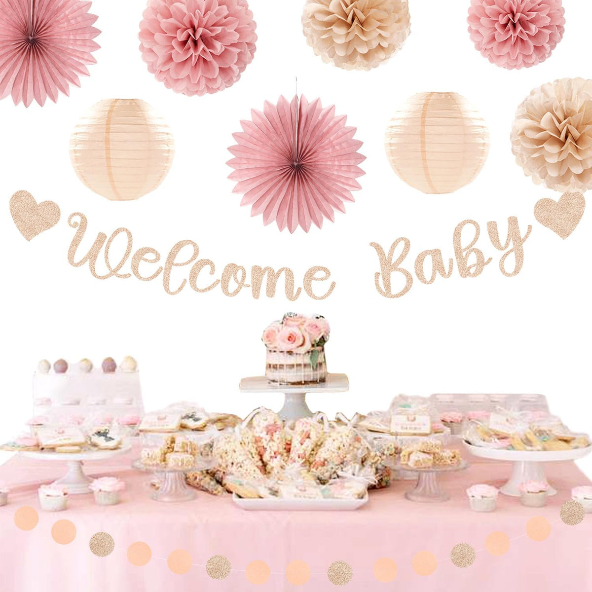Blush-Pink Rose-Gold Fall Baby-Shower Party-Decorations - 31pcs Welcome Home Banner Sign,Neutral