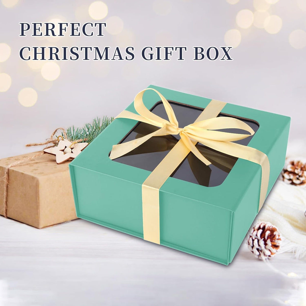 Light Green Gift Box with Window,7.5"x7.5"x3.1" Bridesmaid Boxe for Gifts Giving,Birthday Gift