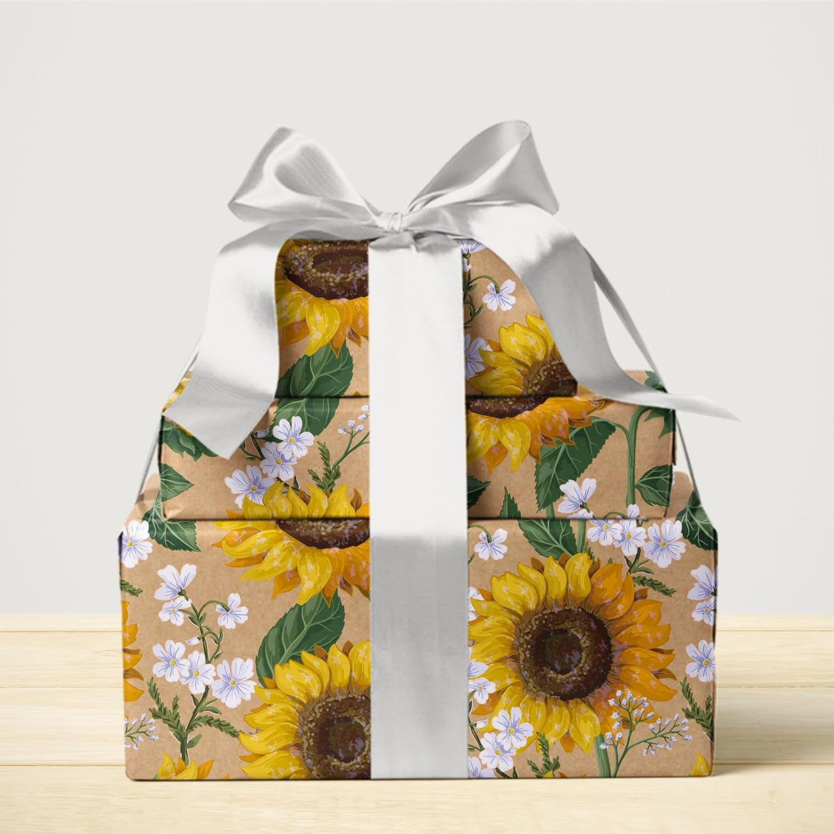 WRAPAHOLIC Kraft Floral Wrapping Paper Roll - Mini Roll - 17 Inch x 9.8 Feet - Sunflower Wrapping