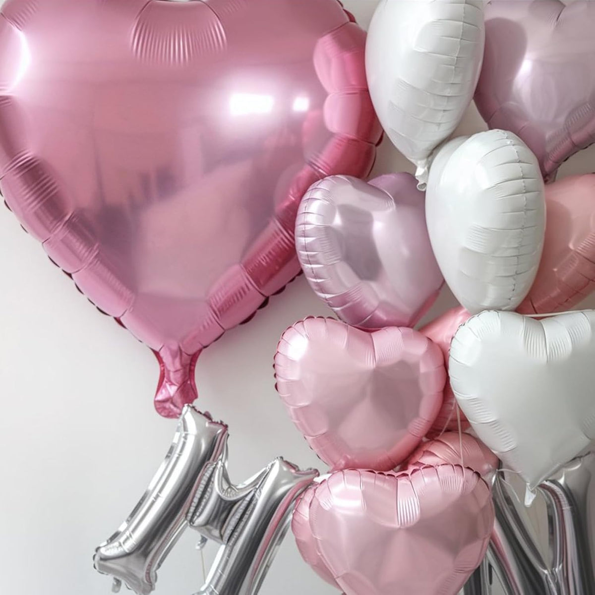 Pink White Heart Balloons, 18 Inch Baby Pink and White Heart Shape Balloon, 12PCS Helium Love Foil
