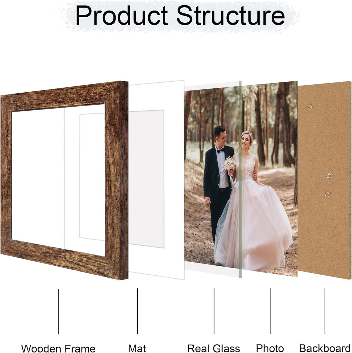 8x8 Picture Frame Set of 4 with HD Glass, Display 6x6 Pictures with Mat or 8 x 8 Without Mat