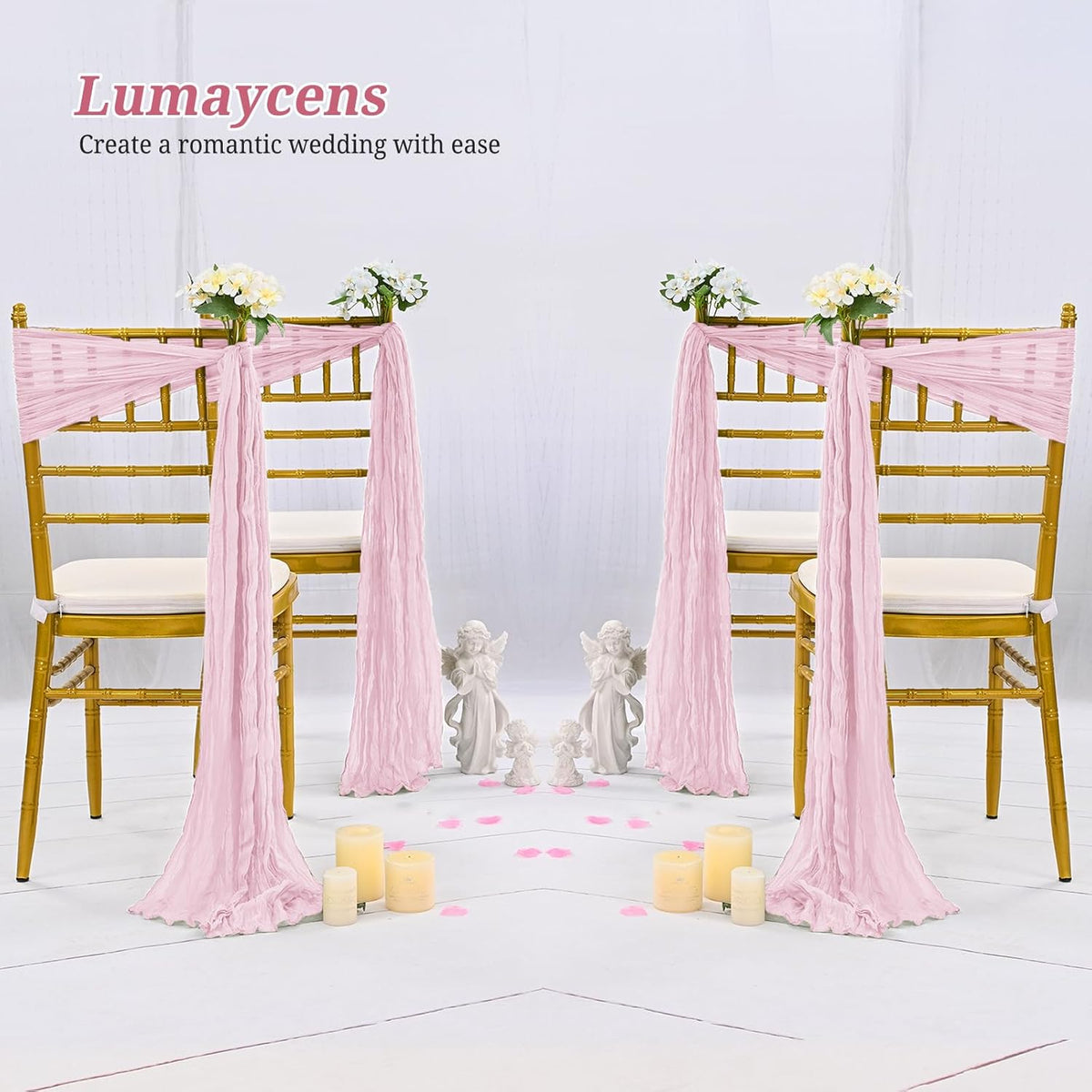 50 PCS Cheesecloth Chair Sashes Bows Wedding Aisle Decorations Chair Ribbon Ties Back Sash for