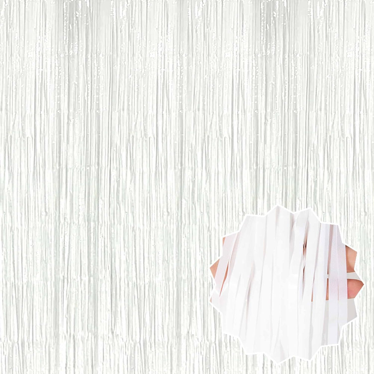 6 Pack Macaron White Foil Fringe Curtains Backdrop, 3.28 x 8.2 Ft Metallic Streamers Tinsel