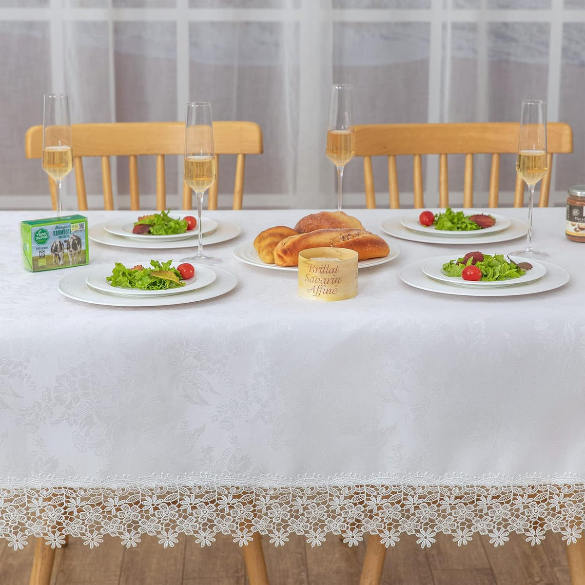 White lace Premium Rectangle Farmhouse Tablecloth Waterproof OilProof SpillProof AntiShrink Soft