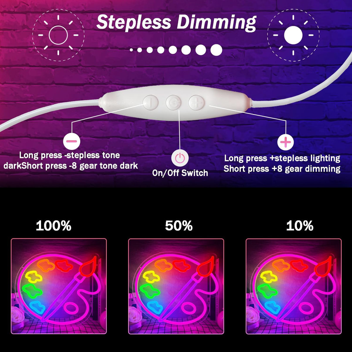 Paint Palette Neon Sign Art Studio Room Led Lights Dimmable Led Signs for Bedroom, Light Up Signs