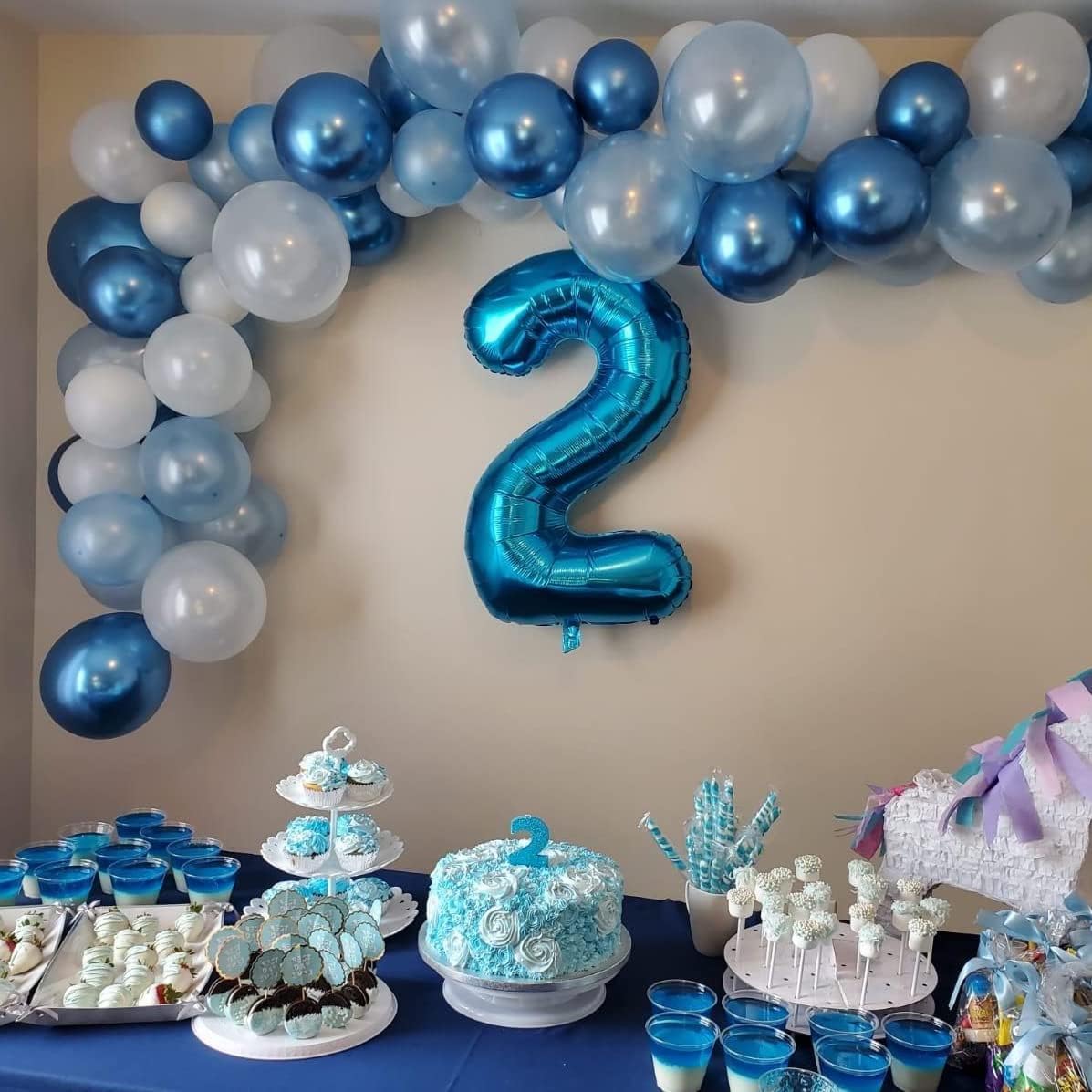 40" Blue Number 7 Balloon for Boys, Large Self Inflating Foil Number Balloons Set 0-9, Digital