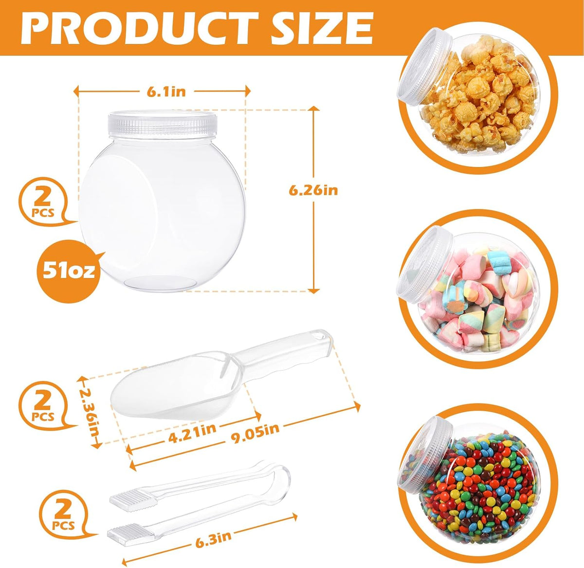 Sunnyray 6 Sets 51 oz Plastic Candy Jars for Candy Buffet with Lids Clear Bar Jars with Scoops and