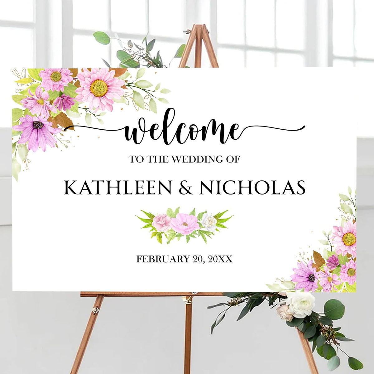 Blush Pink Floral Wedding Welcome Sign Template, Editable Printable Soft Pink Sign with Watercolor