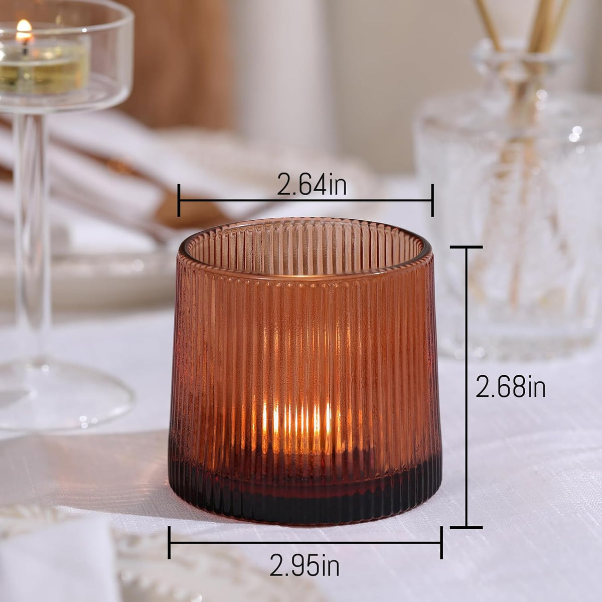 Amber Ribbed Tealight Votive Candle Holders Set of 10- Votive Candle Holders for Table Centerpiece