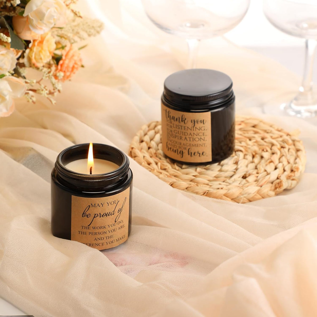 Roowest 10 Jars Thank You Gift Candles 3.5 oz Employee Appreciation Gifts Bulk Soy Wax Jar