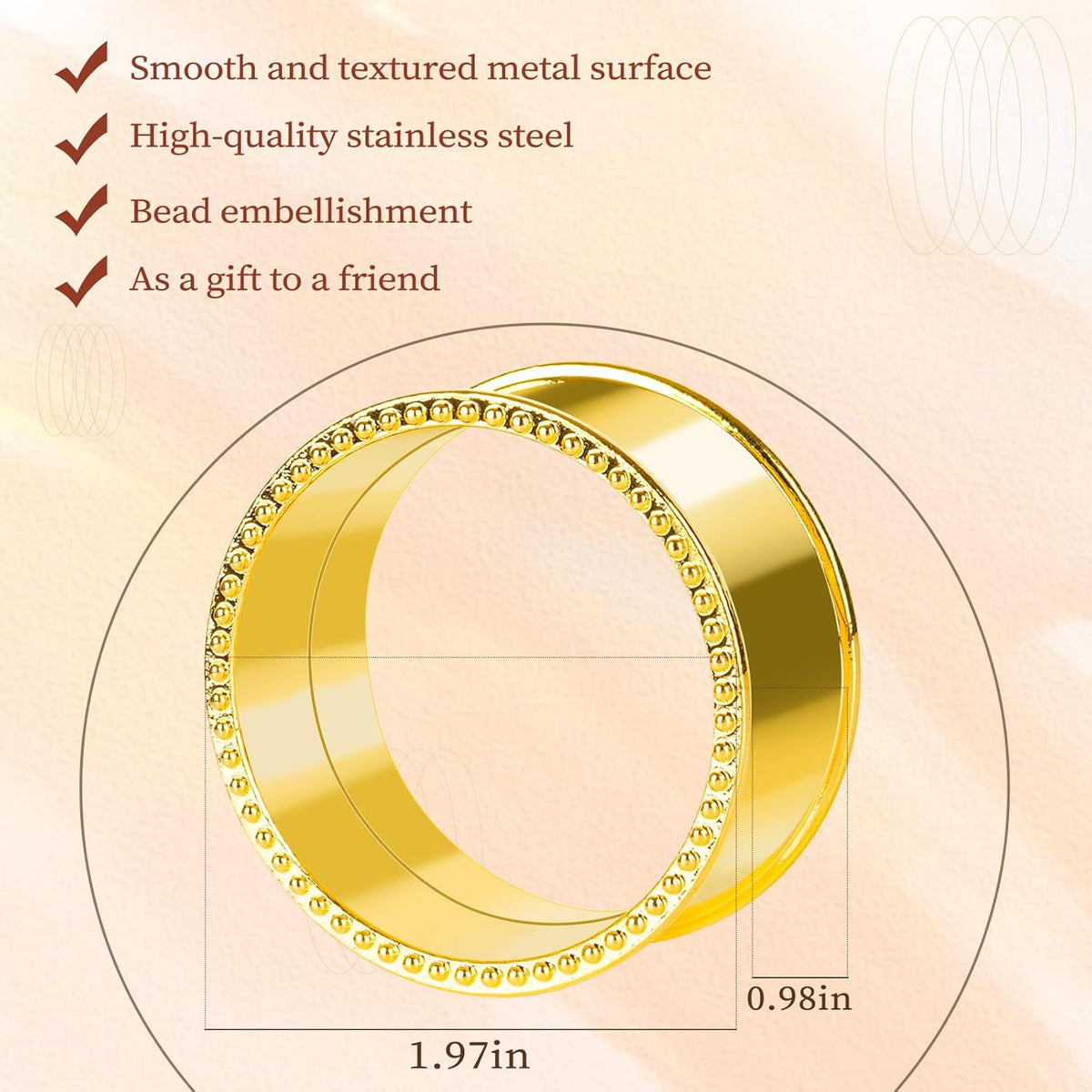 20 Pcs Stainless Steel Bead Side Napkin Rings Delicate Serviette Buckles (Gold)