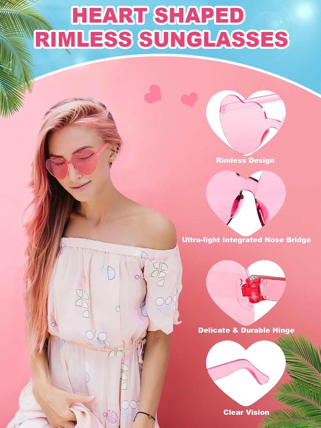 12 Pairs Heart Shaped Sunglasses for Women Colorful Glasses Fun Trendy Transparent Heart Sunglasses