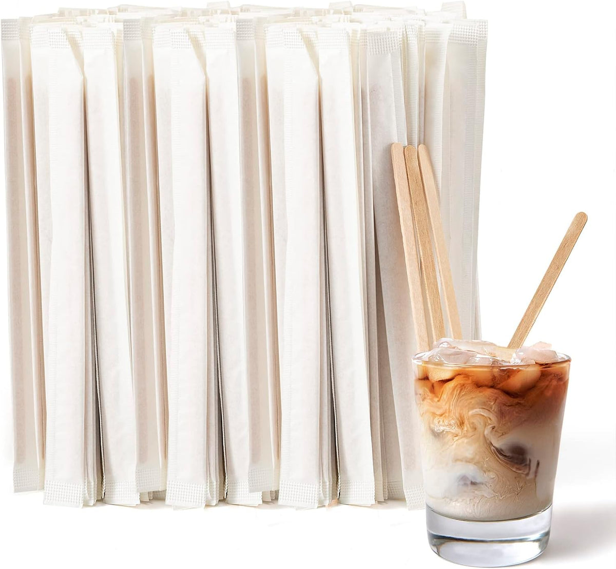 500 Pcs Coffee Stirrers 5.5 Inch Wood Coffee Stir Sticks Individually Wrapped Wooden Stir Sticks
