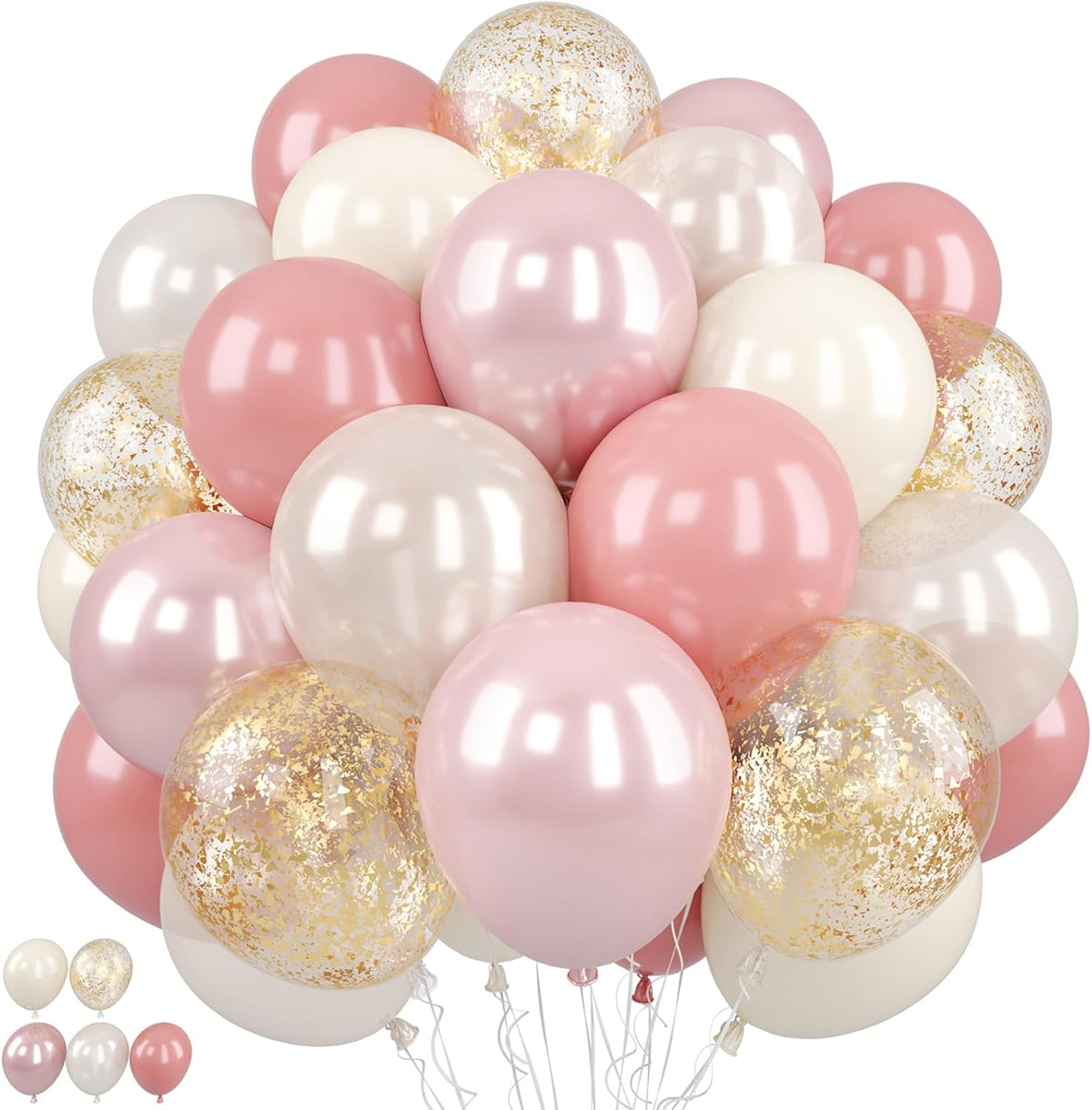 Pink and Gold Balloons, 50Pcs 12 Inch Retro Blush Pink Cream White Double Stuffed-pink Metallic
