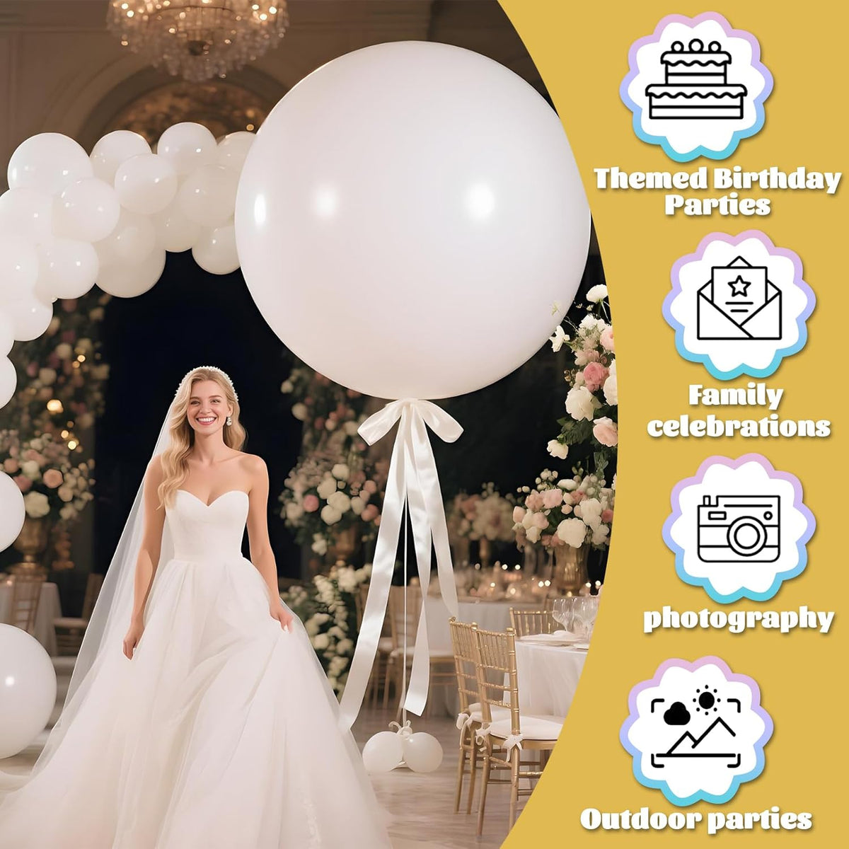 KAWKALSH White Balloons 9pcs 36 Inch Extra Large Big Jumbo Giant Matte White Latex Helium Balloons