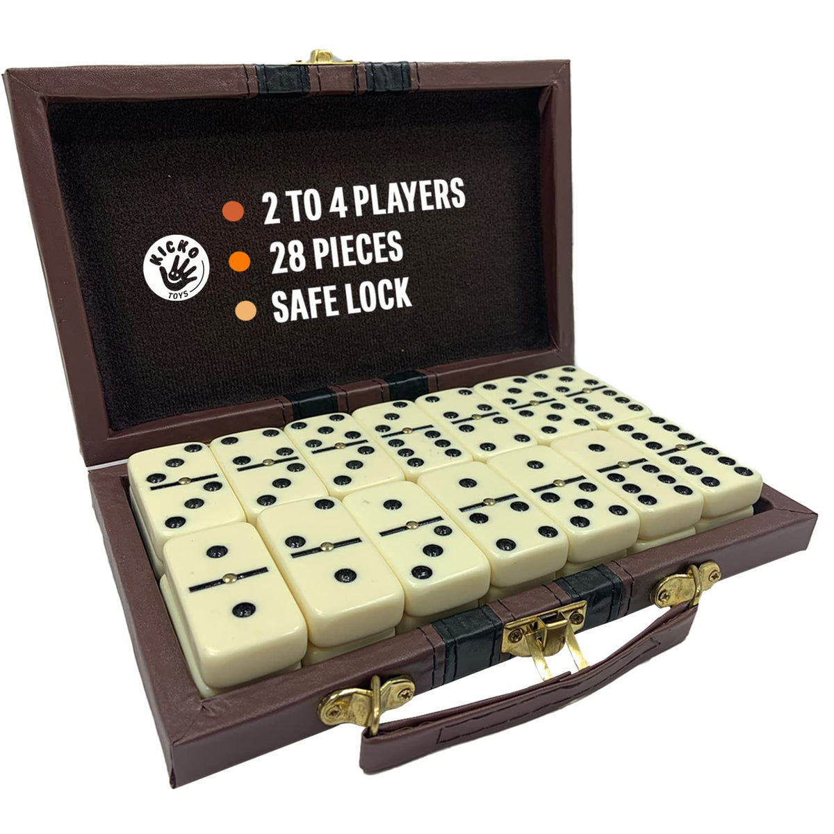 Kicko Premium Classic Domino Set - Jumbo - Double Six - 28 Thick Pieces in Durable Wooden Vegan