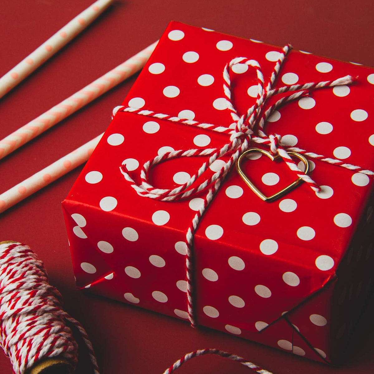 WRAPAHOLIC Reversible Wrapping Paper - Mini Roll - 17 Inch X 33 Feet - Red and Polka Dot Design for