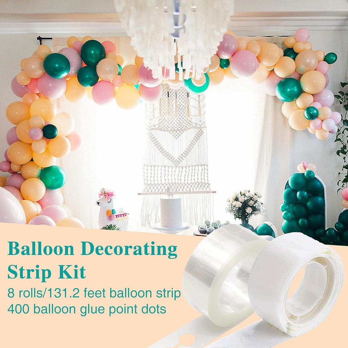 12 Rolls Balloon Arch Tape, 131.2 Feet Tape Strip with Holes, 400 Removable Dots for Party