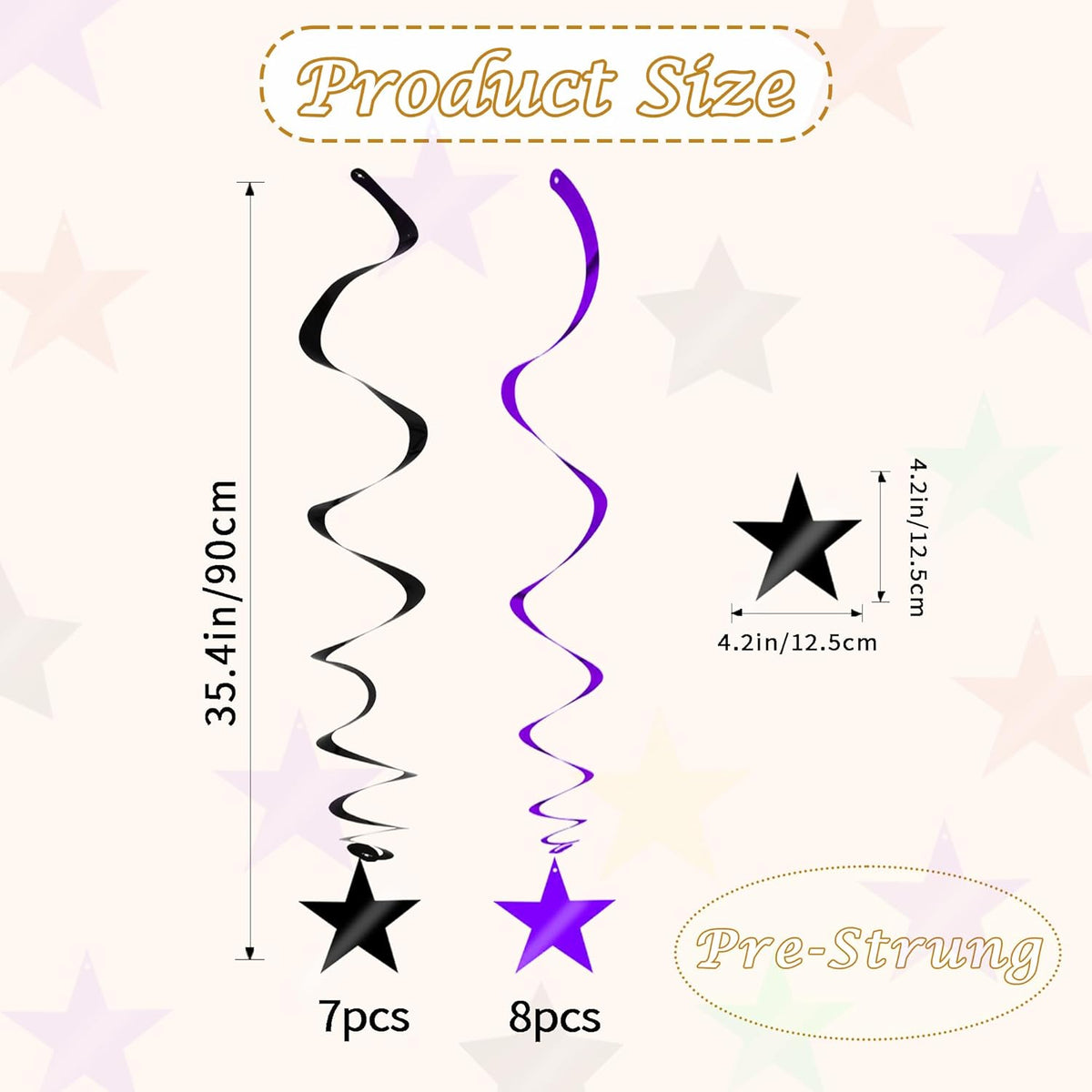 BEISHIDA Black Purple Star Halloween Hanging Swirl Decorations, Halloween Party Supplies for Horror