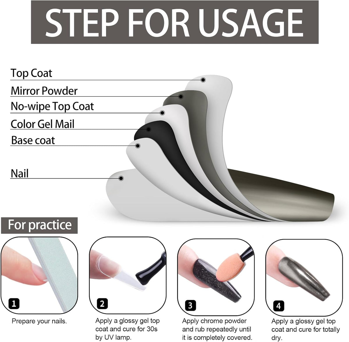 Artdone Chrome Nail Powder, Light Silver Iridescent Aurora Powder Metallic Mirror Effect Pigment
