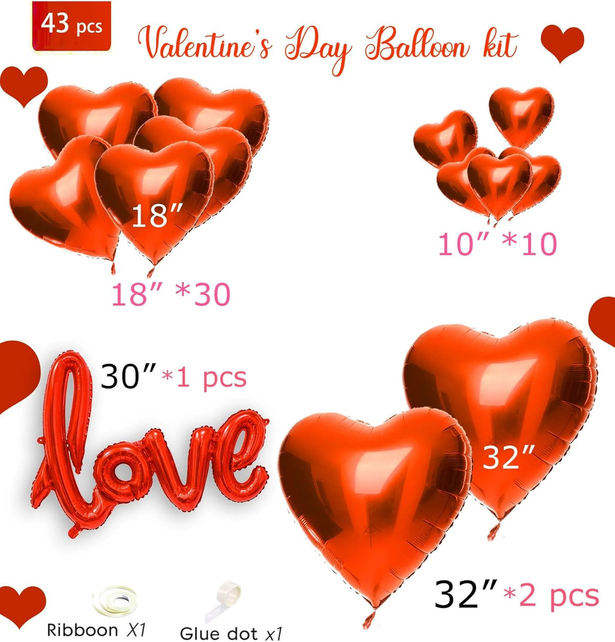 Valentines Day Balloons with Heart-Shape, love Foil Balloons for Romantic Special Night Decorations