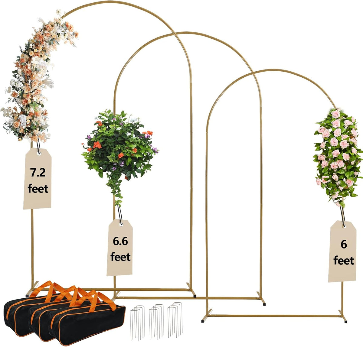 3-Pack Metal Arch Backdrop Stand Set (6/6.6/7.2FT) Heavy Duty Rust-Proof Wedding Decoration Frame