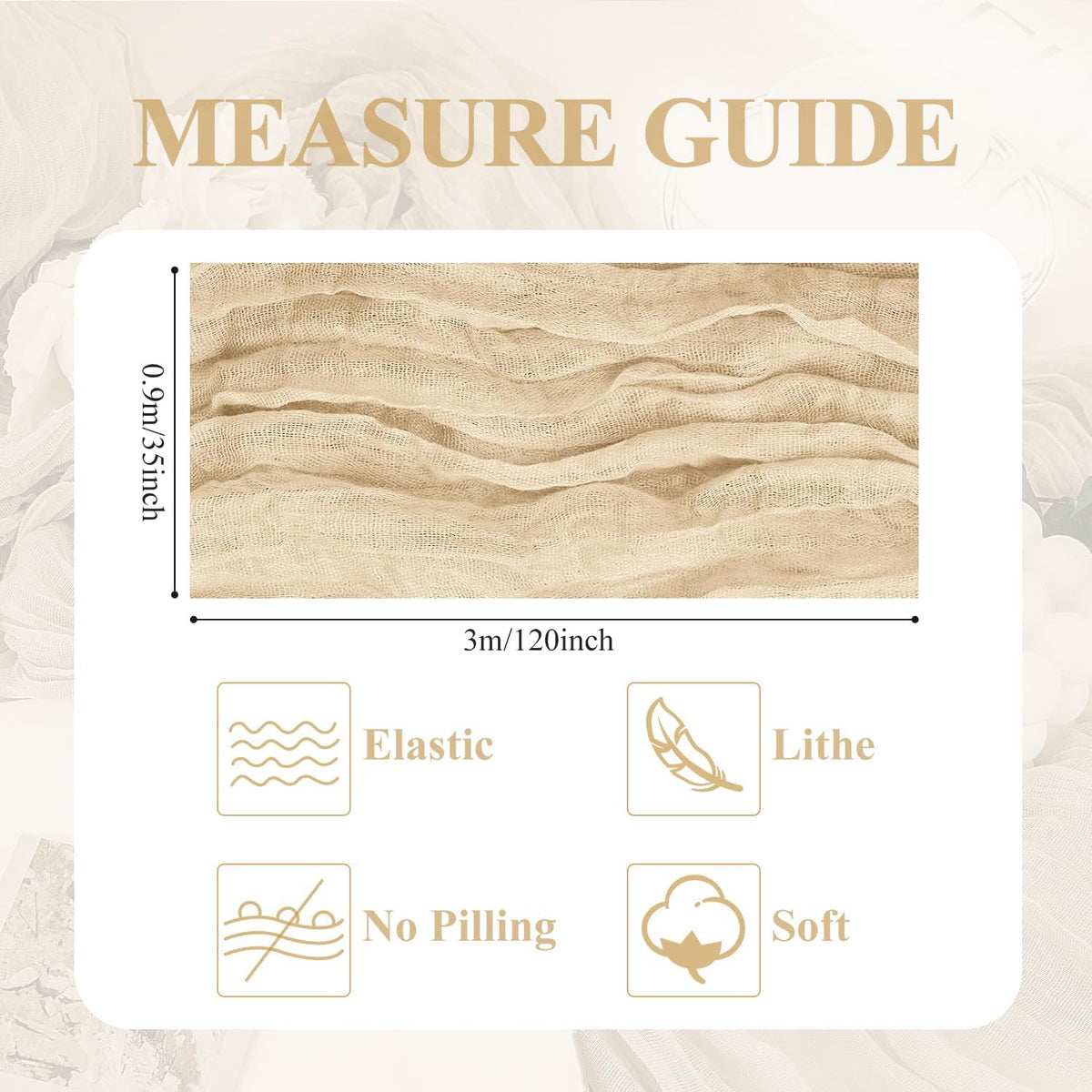 Asee'm Cheesecloth Table Runner 120 Inches Long Sand Boho Gauze Cheese Cloth Runner 10FT Rustic