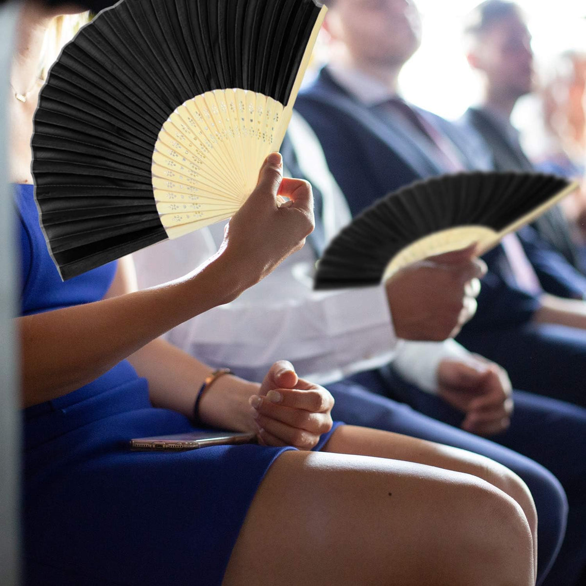 Aneco 18 Piece Black Handheld Fans - Bamboo Folding Fans for Wedding Decoration, Church Wedding