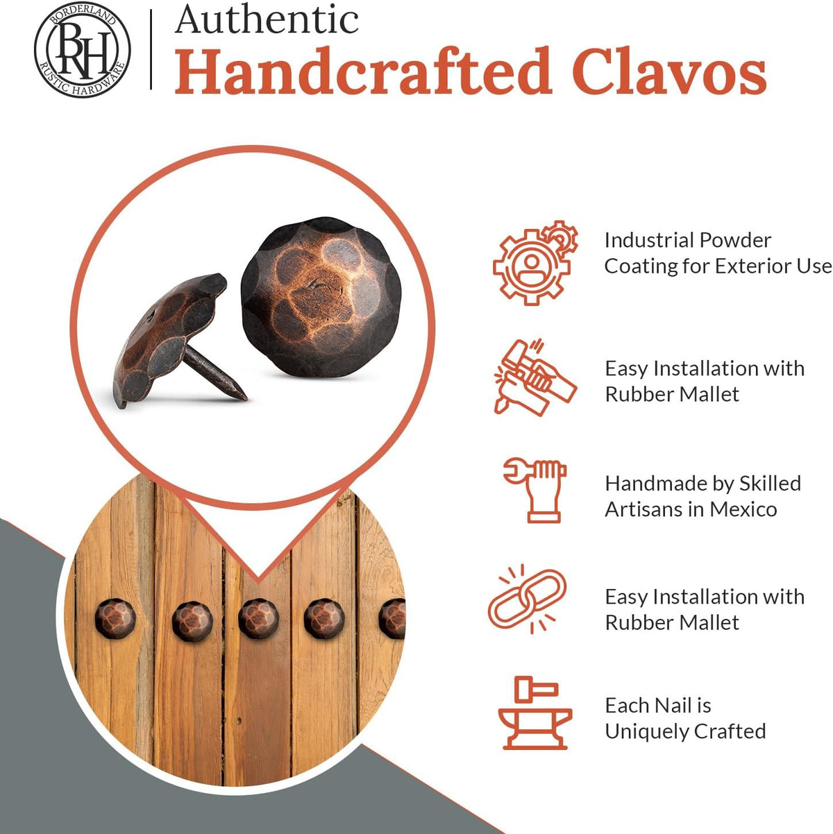 10 Pack 1.25" Round Head Iron Clavos Decorative Nails – Oil Rubbed Bronze – Handmade Rustic Round