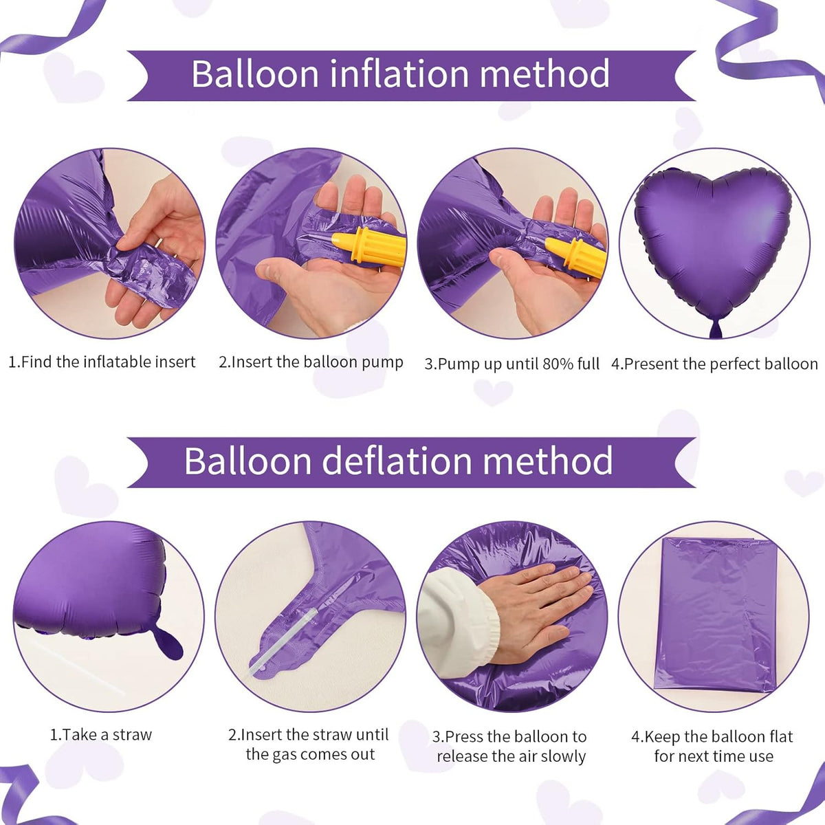 Purple Heart Balloon, 10PCS Purple Foil Heart Balloons, 18inch Metallic Purple Heart Shape Foil