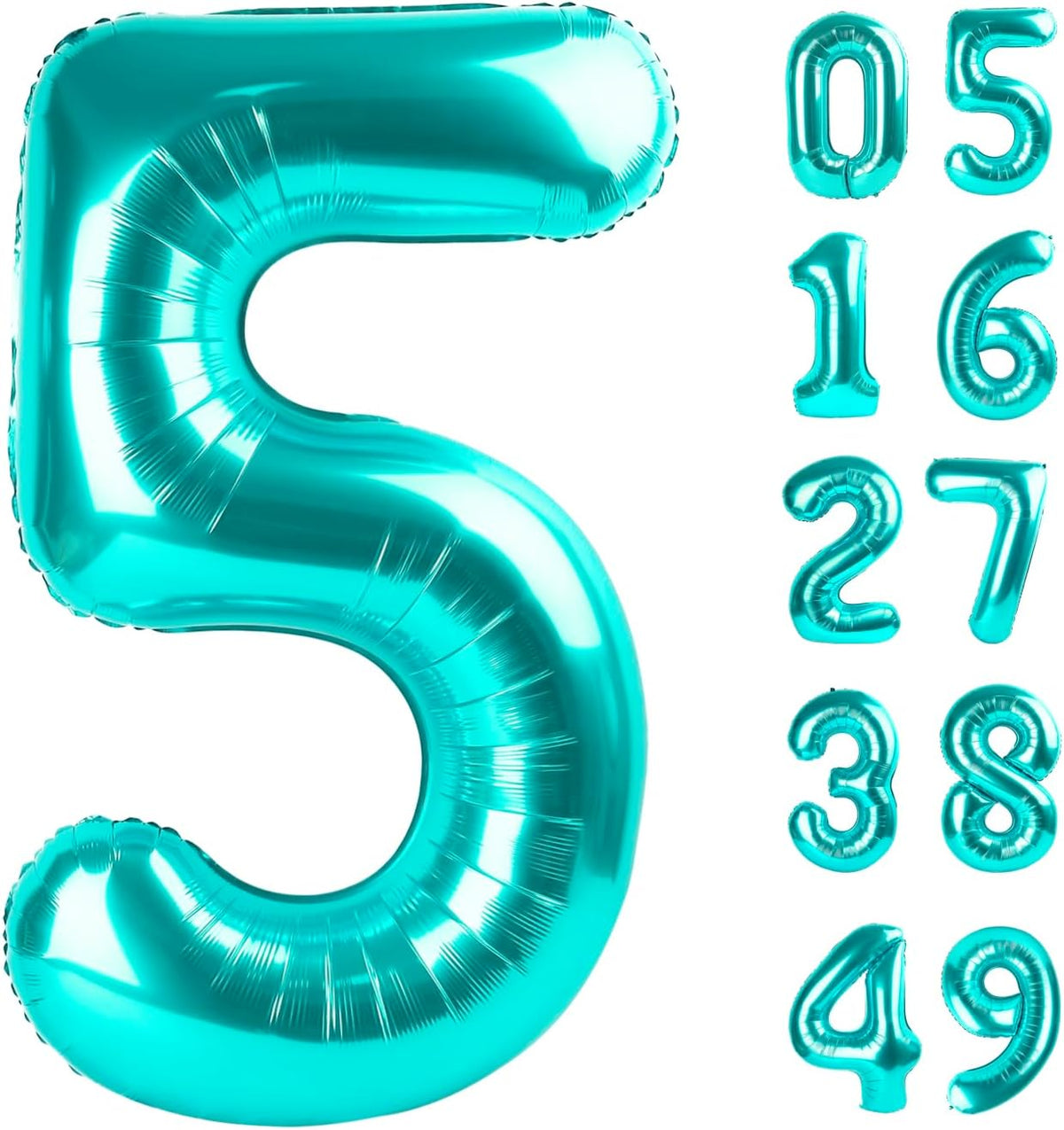 Teal Blue 40 Inch Large Number 5 Birthday Balloon, 2025 Five 5th 15 25 35 50 55 Birthday