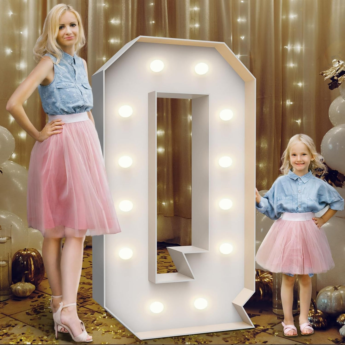 4FT Marquee Light Up Letters Q,Party Decoration Large Marquee Light Up Letters with Weighted Water