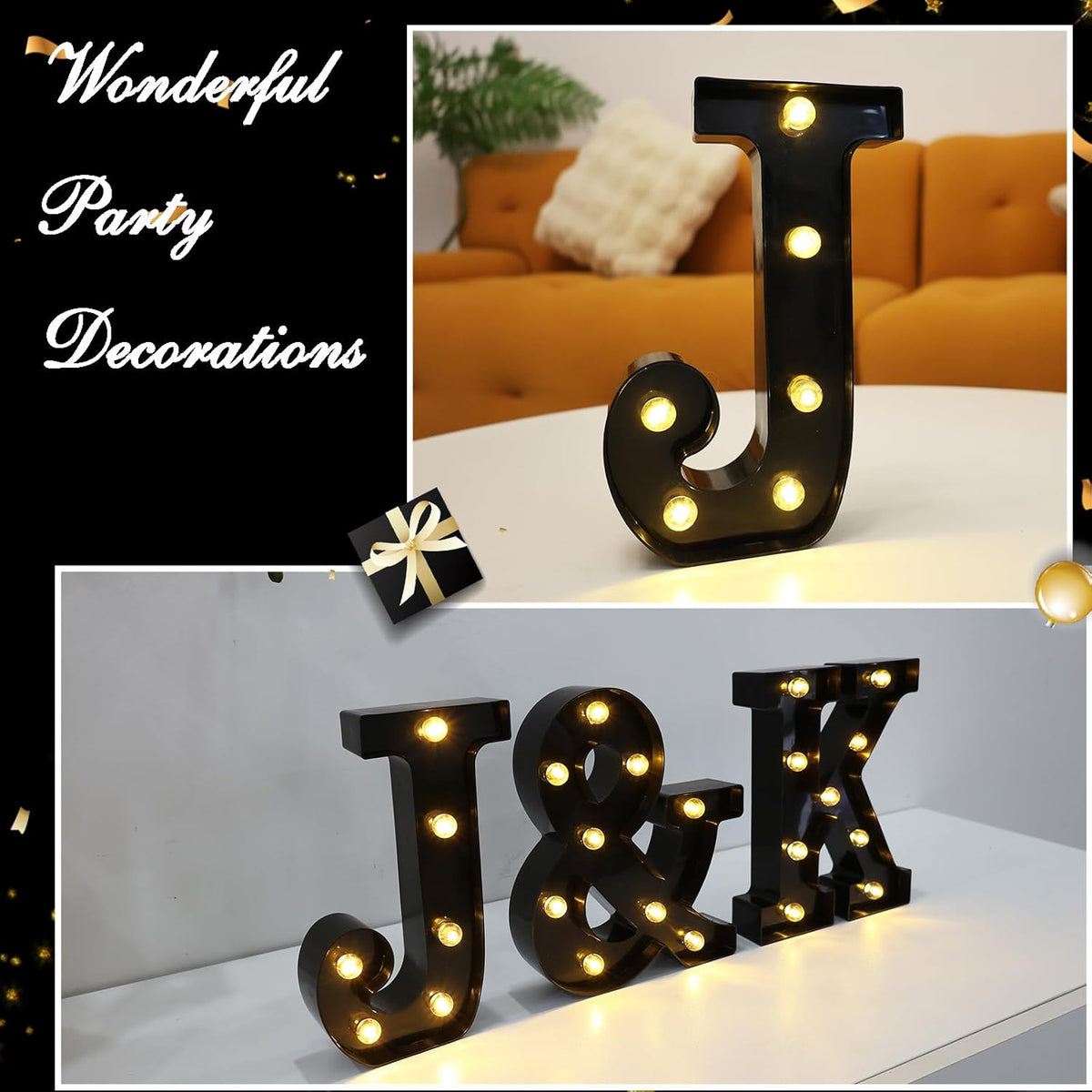 Led Marquee Letters, 8.58 Inch Black Light Up Letters, Small Led Letter Lights, Battery Powered