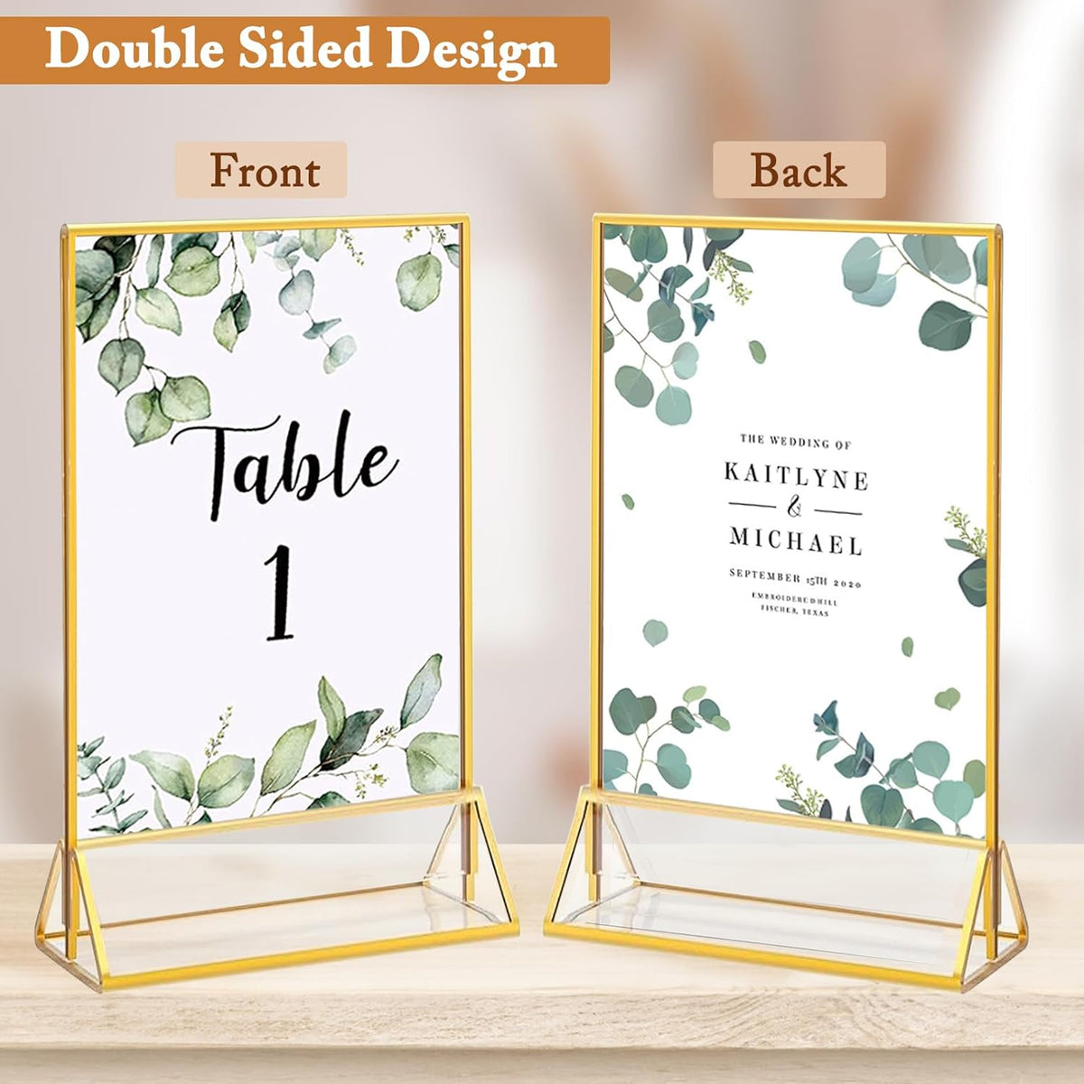 Floroom 12 Pack 4x6 Inch Clear Acrylic Sign Holders, Double-Sided Gold Display Stand Picture Frames
