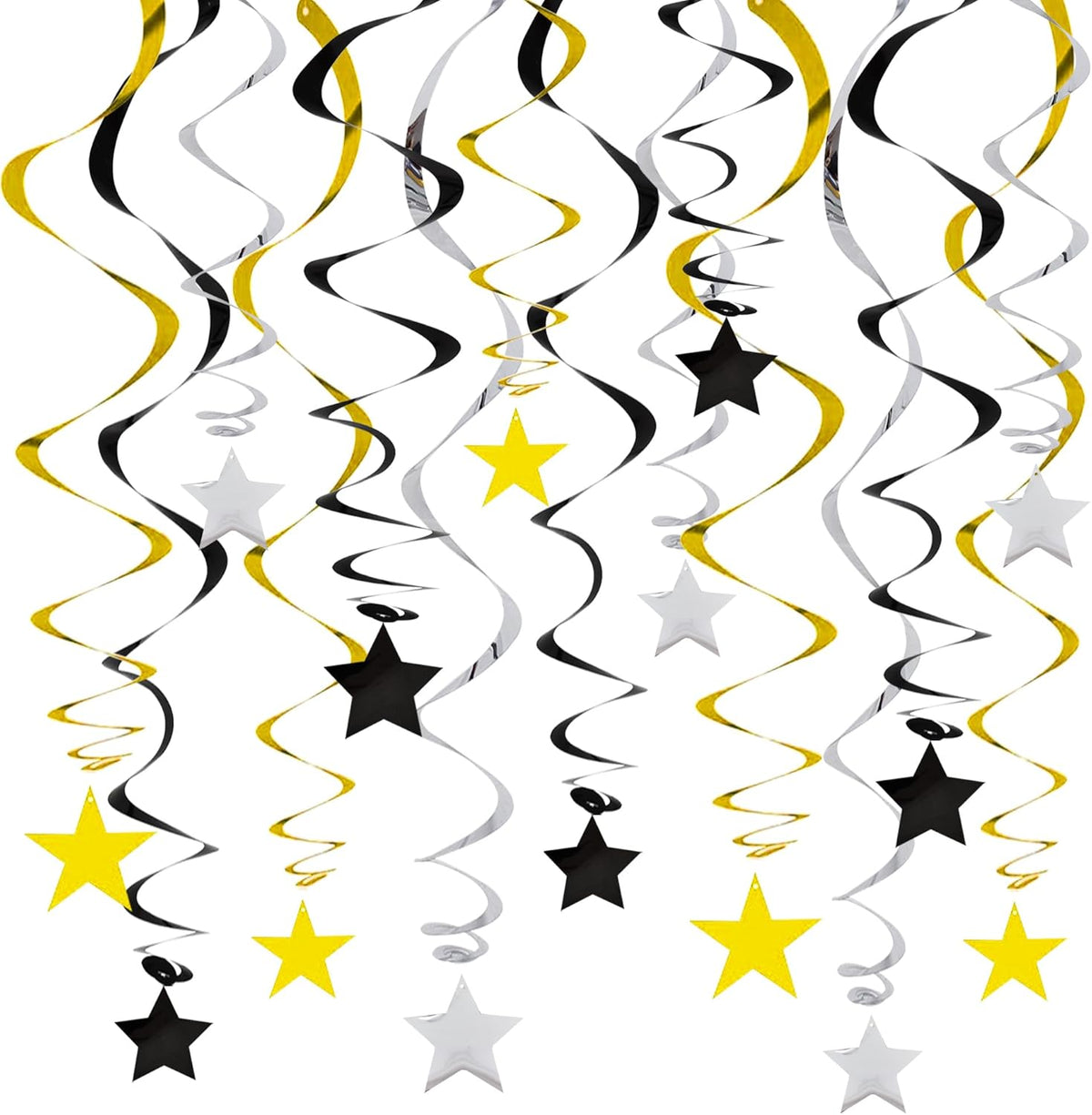BEISHIDA Black Gold Silver Star Hanging Swirl Decorations,Graduation Birthday Hanging Party