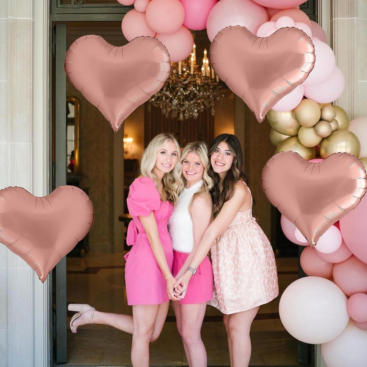 Rose Gold Heart Balloons,24Inch Large Gold Heart Foil Balloons for Valentine's Day Birthday Wedding