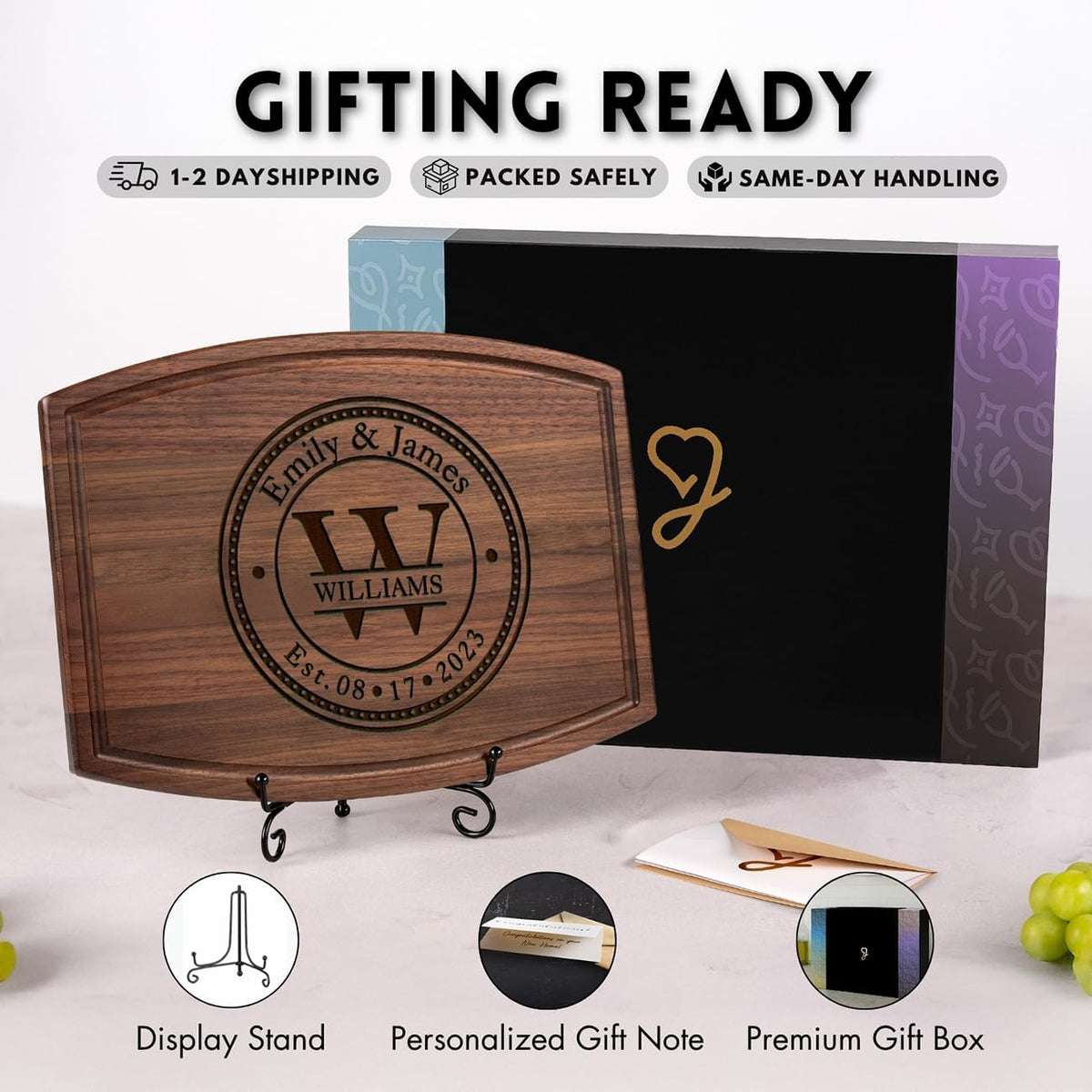 Personalized Wedding Gifts for Couples - Custom Cutting Board, Engraved Wood Charcuterie Board