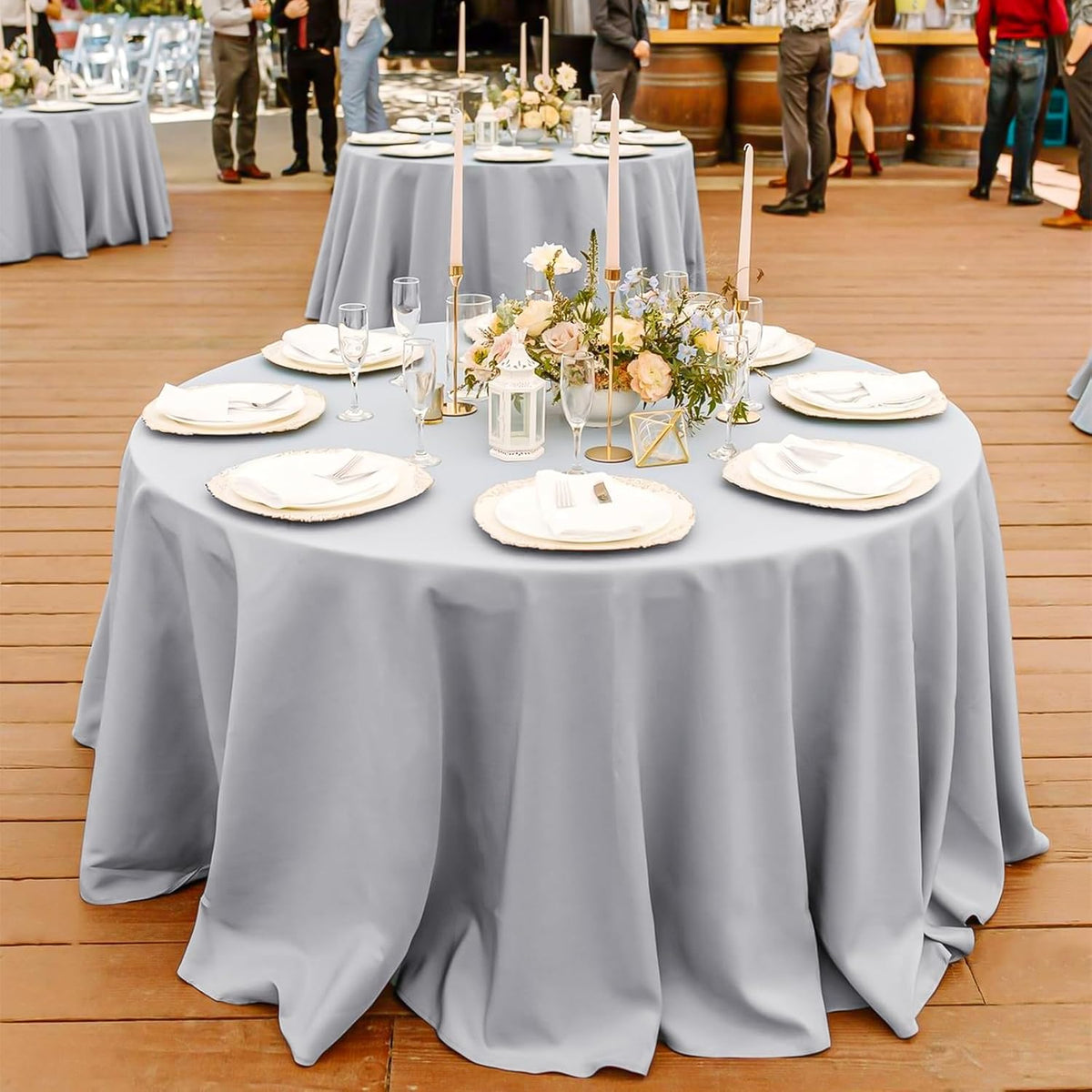 12 Pack Round Tablecloth 120 Inch - Light Grey Polyester Table Cloth for Round Table, Premium Light