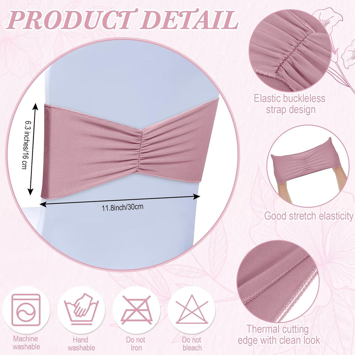 Moukeren 100 Pcs Spandex Chair Sashes Bows Bands Slider Sashes for Chair Covers Elastic Bands Ties